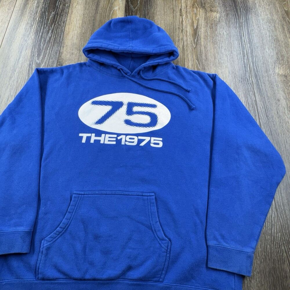 The 1975 Hoodie Mens XXL Blue Sweatshirt Pop Rock Band Tour Concert Logo Sweater